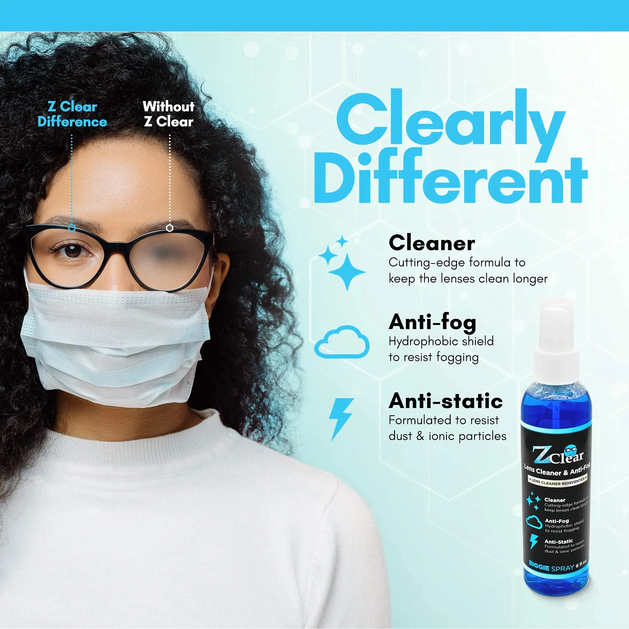 Anti-Fog 6oz Spray for Large Surfaces | Anti Static | Eye glasses | Goggles | Sunglasses | Windshields | Mirrors | Visors | Safe for all Lenses |  With Microfiber Cloth 1 Count (Pack of 1)