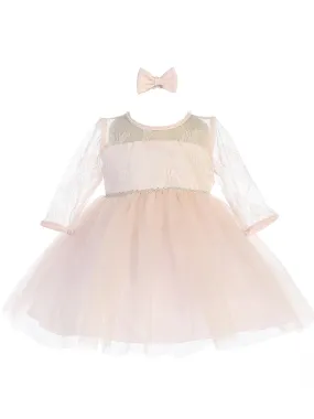 Baby Girls Blush Three Quarter Lace Sleeve Tulle Flower Girl Dress 6-24M