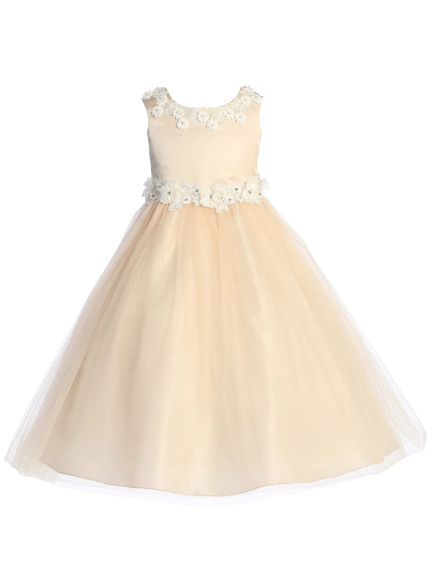 Big Girls Blush Pearl Floral Applique Princess Ballgown Dress 8-14