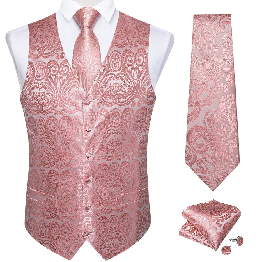 Blush Pink Paisley Silk Vest Set