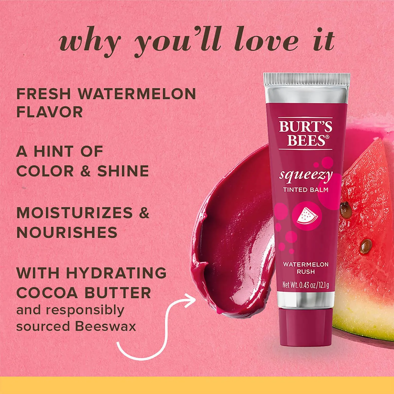 BURT'S BEES Squeezy Tinted Lip Balm - Watermelon Rush