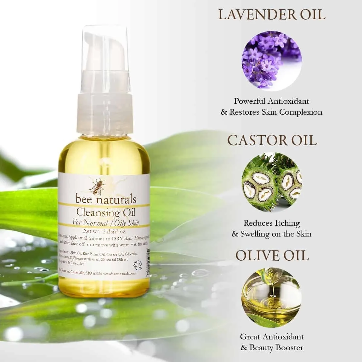 Cleansing Oil Makeup Remover – Gentle & Nourishing Cleanser for Normal and Oily Skin with Castor, Rice Bran & Olive Oils, 2 fl oz