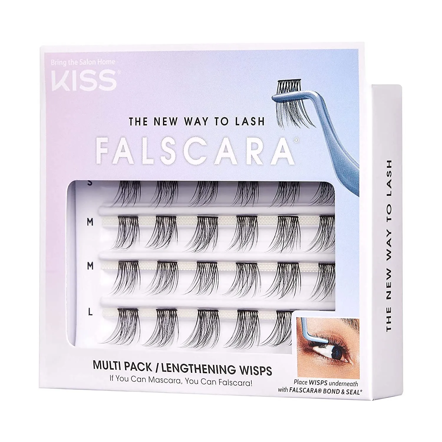 KISS Falscara DIY Eyelash Extension Lengthening Wisps - Featherlight Synthetic Reusable Artificial Eyelashes Multipack of 24 Mini Lash Clusters for That Authentic Eyelash Extension Look