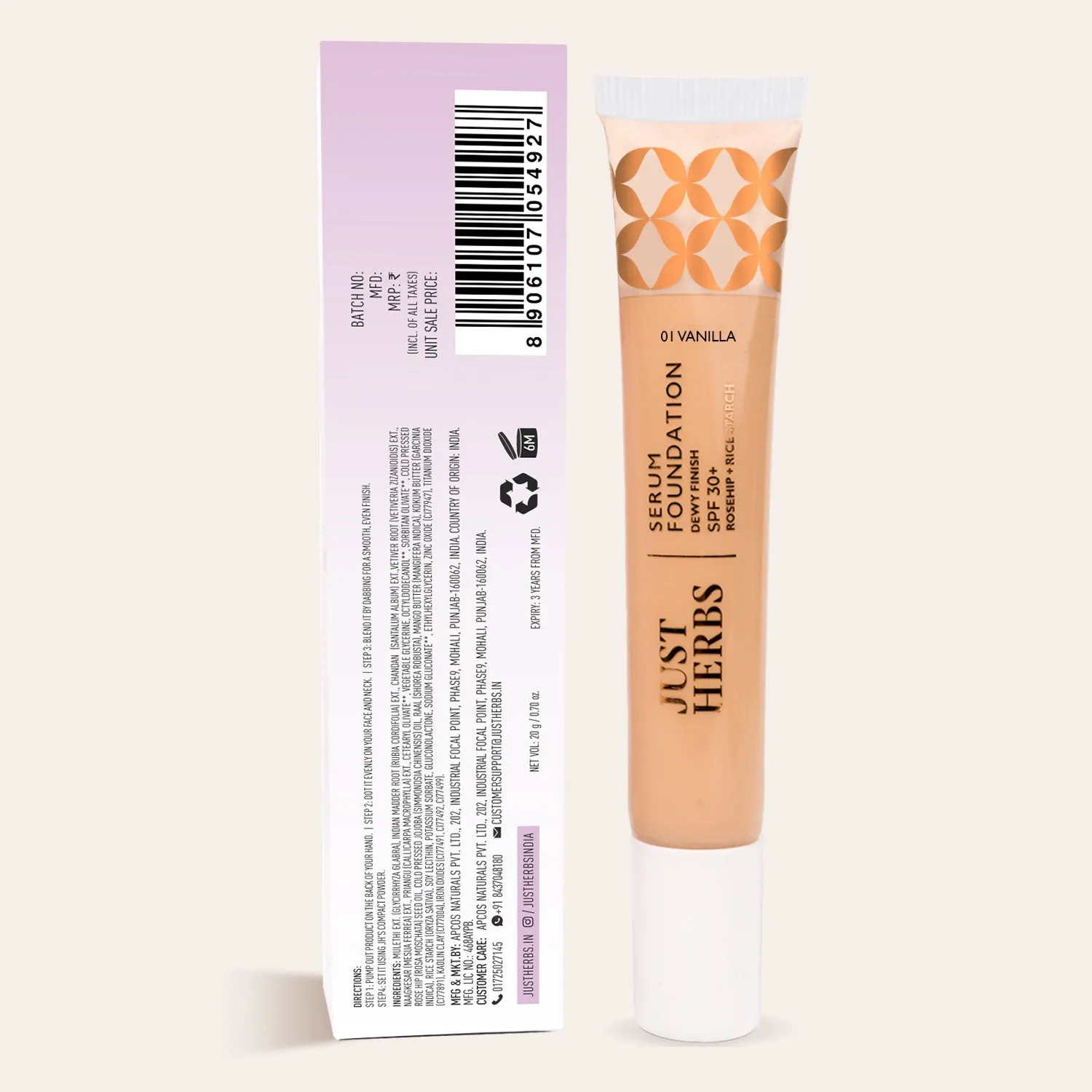 Serum Foundation Dewy Finish SPF30  Tube with Rosehip & Rice Starch :20 ml