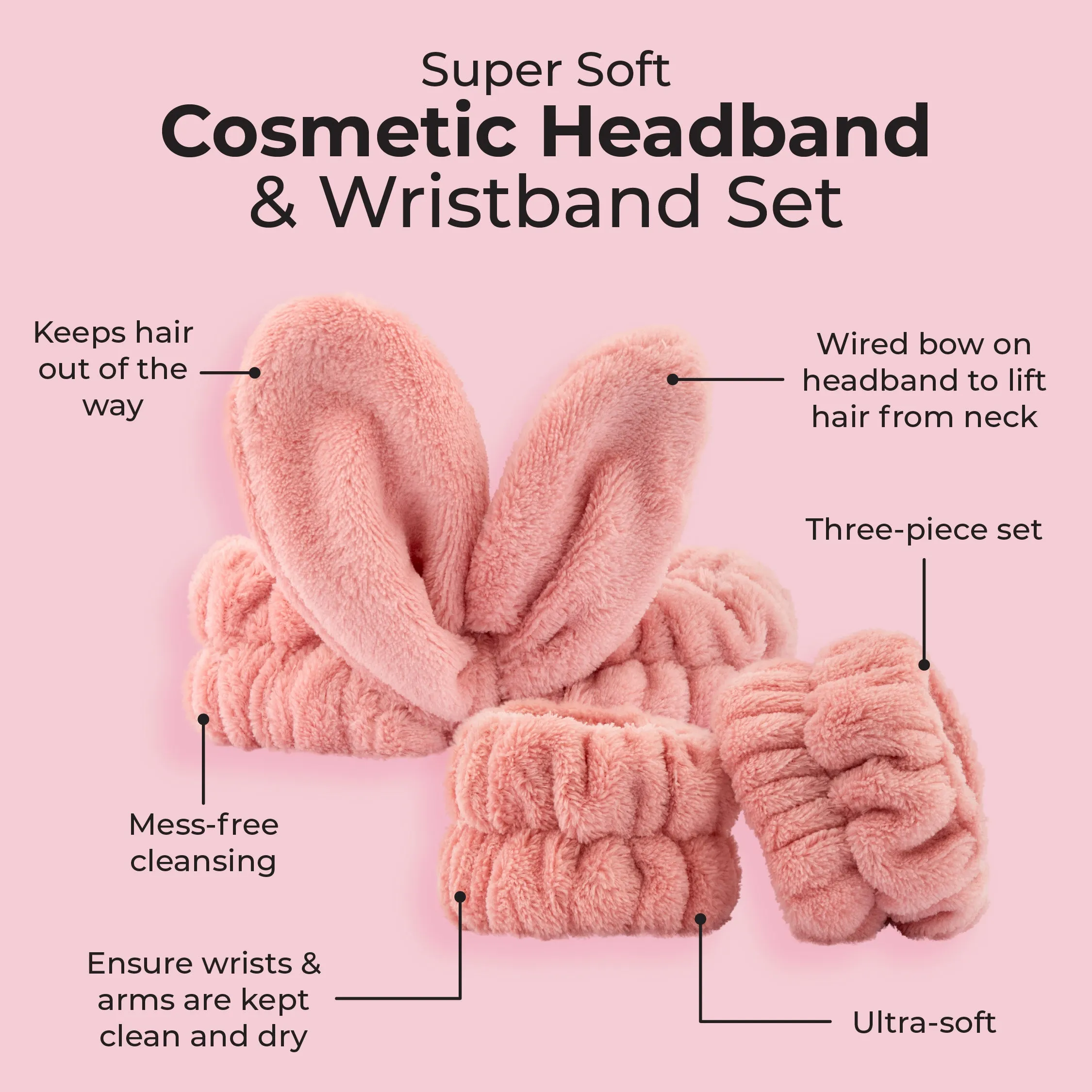 Super Soft Cosmetic Headband & Wristband Set