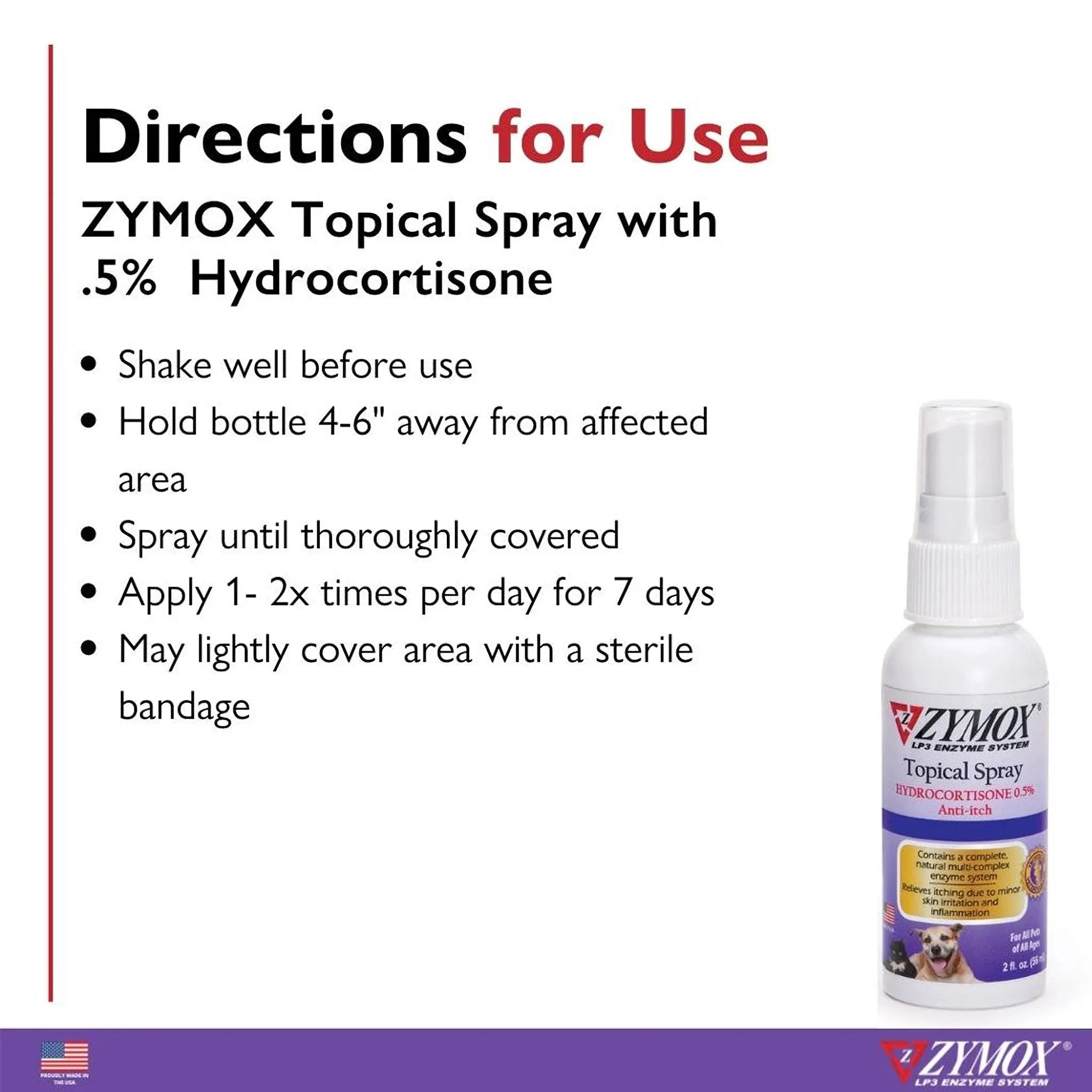 Zymox Enzymatic Topical Spray with Hydrocortisone 0.5% for Dogs & Cats (2 oz)