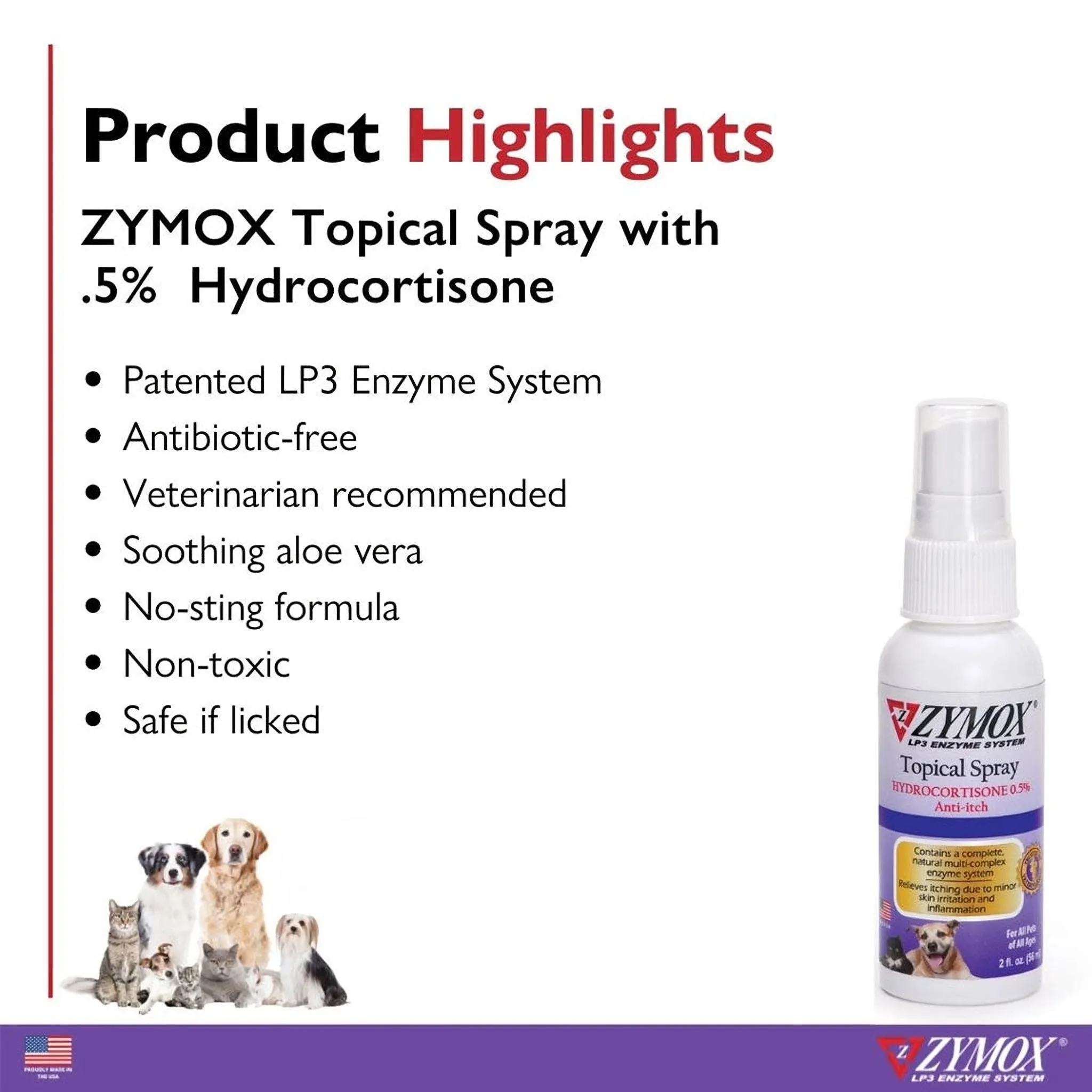 Zymox Enzymatic Topical Spray with Hydrocortisone 0.5% for Dogs & Cats (2 oz)