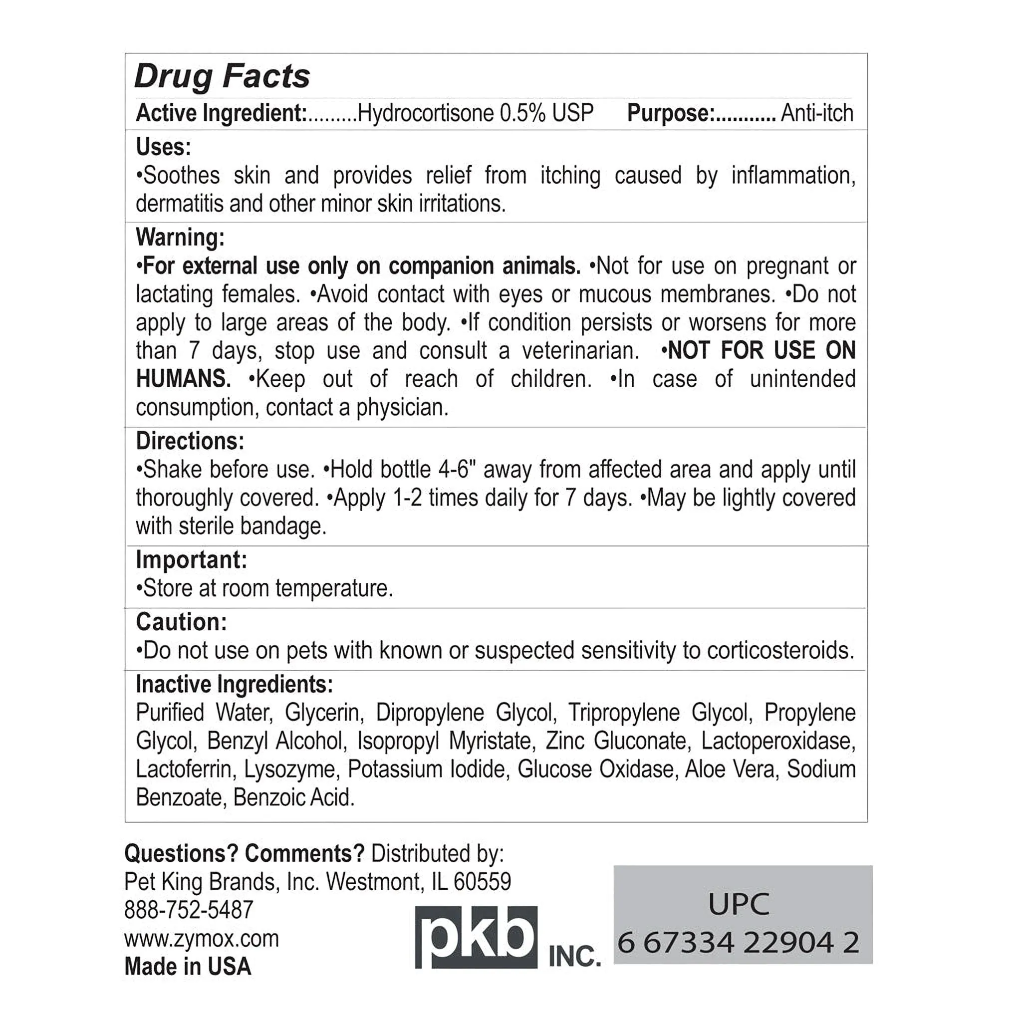 Zymox Enzymatic Topical Spray with Hydrocortisone 0.5% for Dogs & Cats (2 oz)