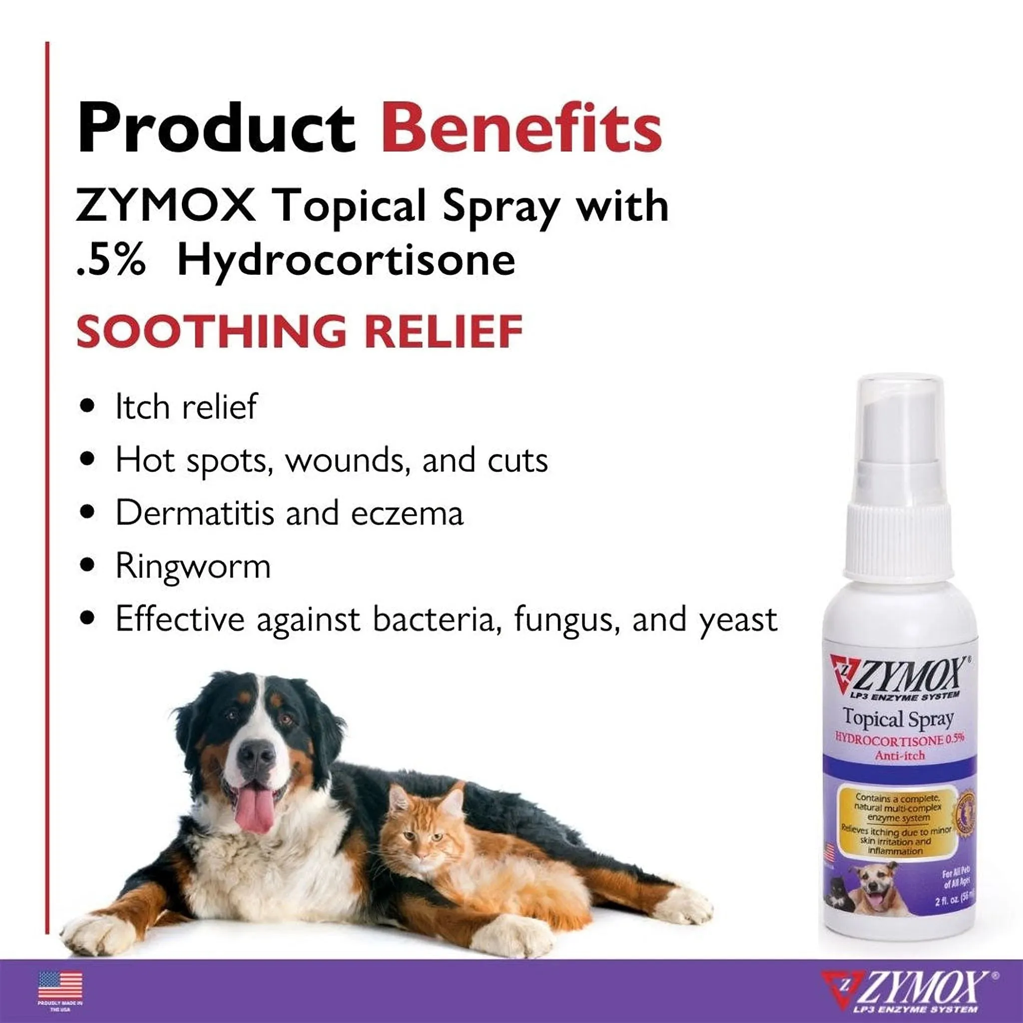 Zymox Enzymatic Topical Spray with Hydrocortisone 0.5% for Dogs & Cats (2 oz)